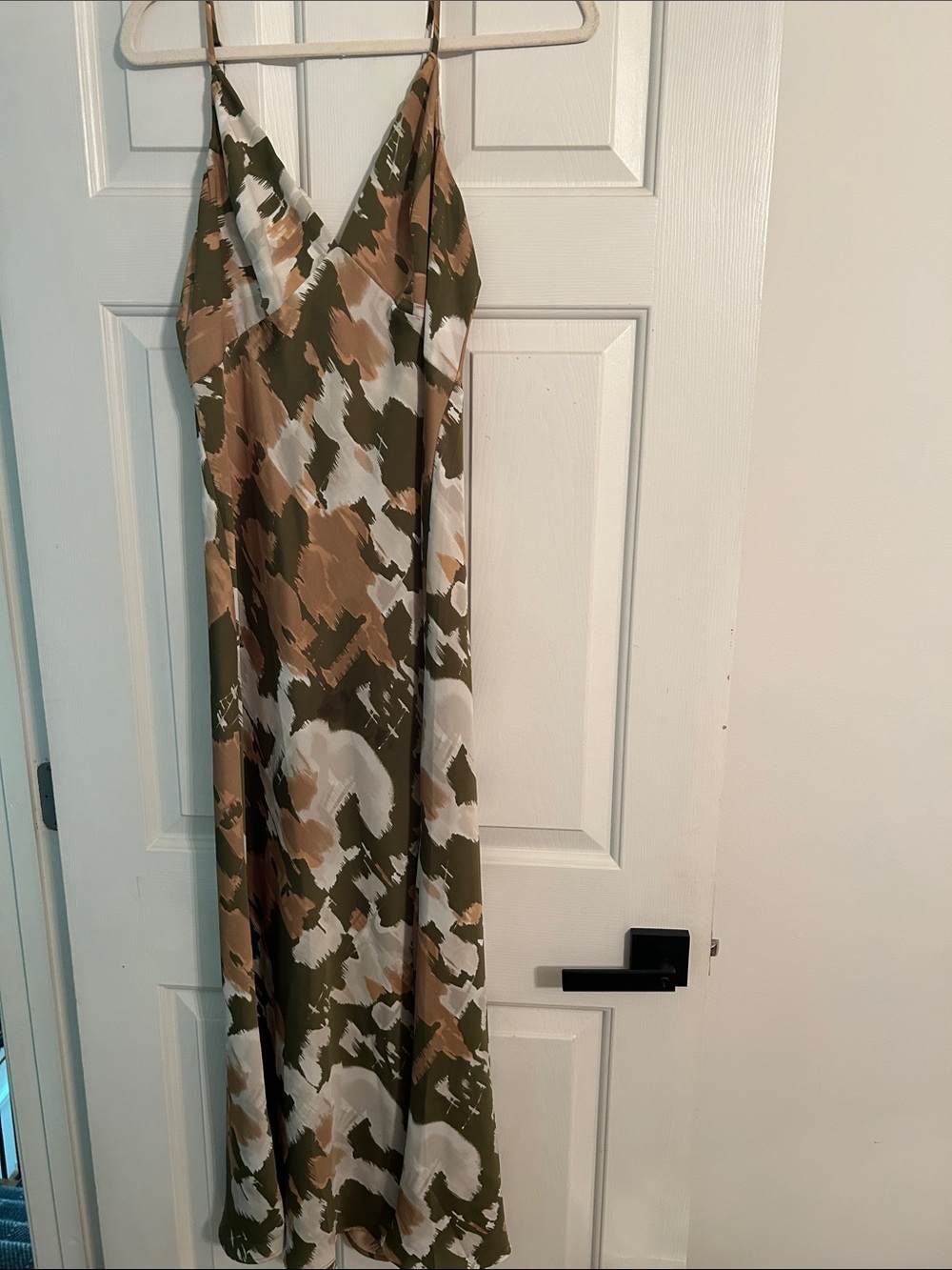Anthropologie Olive, Tan & White Camouflage Slip Maxi Dress